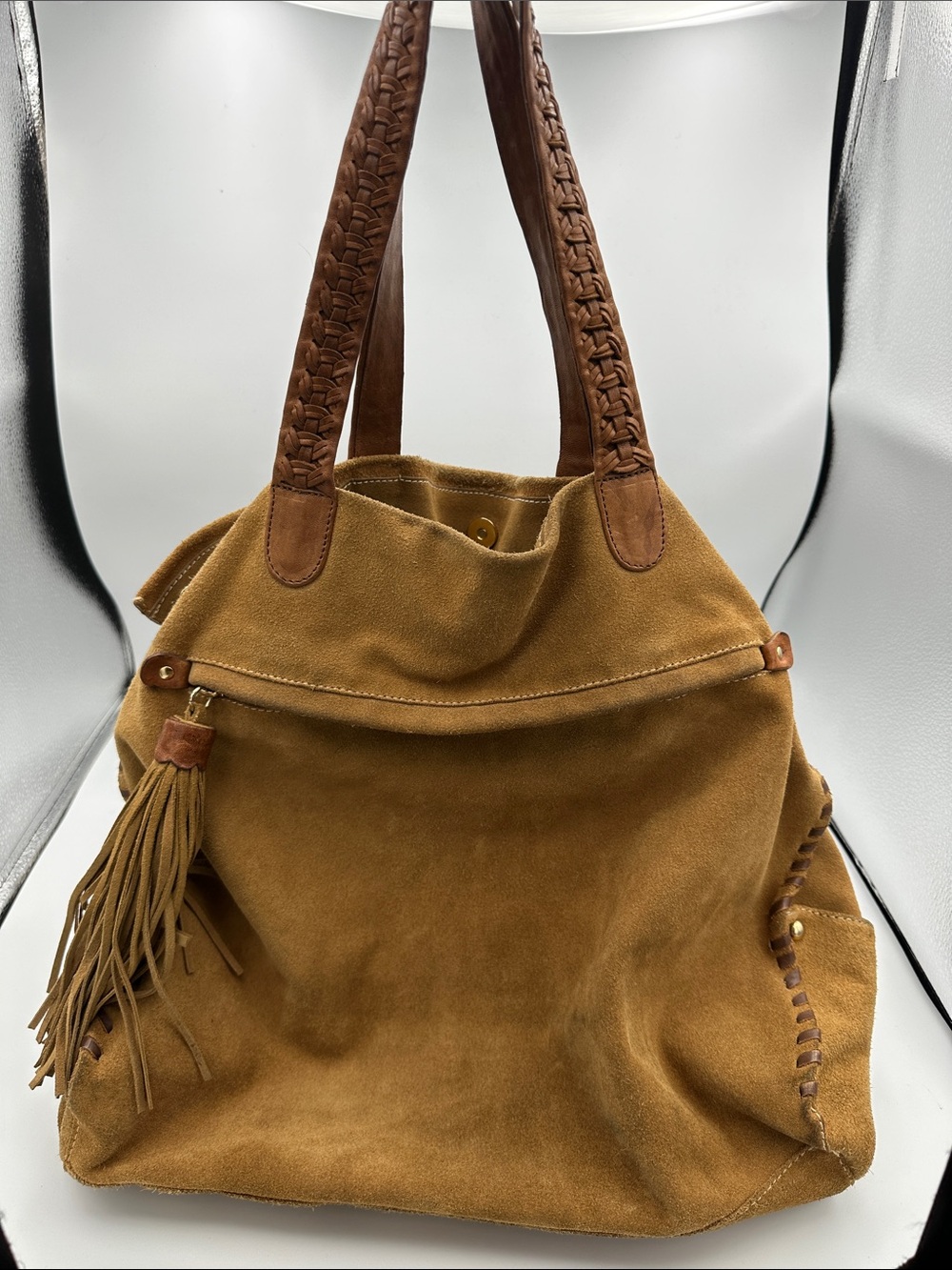 Massimo Dutti Large Suede Bag with Woven Handles